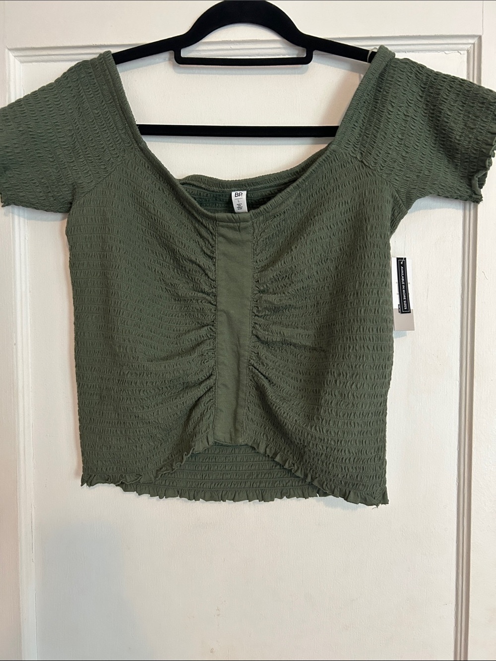 bp Olive Green Ruched Scoop Crop Top